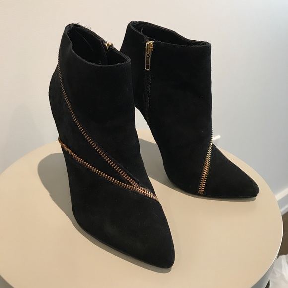 Like New Black Suede and Gold Stiletto Bootie - Picture 5 of 7